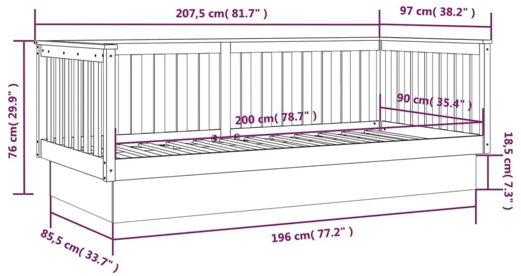 Καναπές Κρεβάτι Καφέ Μελί 90 x 200 εκ. από Μασίφ Ξύλο Πεύκου - Καφέ