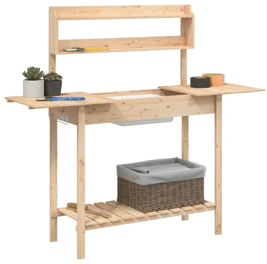 vidaXL Τραπέζι για Γλάστρες+Νεροχύτης 147,5x44x139,5 εκ Μασίφ Ελάτη