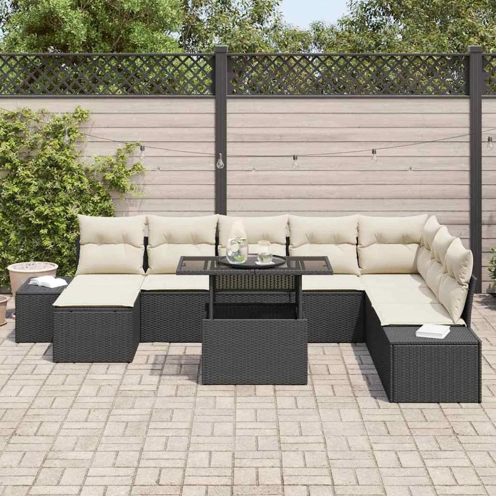 vidaXL Σετ Καναπέ Κήπου με μαξιλάρι 9 pcs Μαύρο και κρεμ