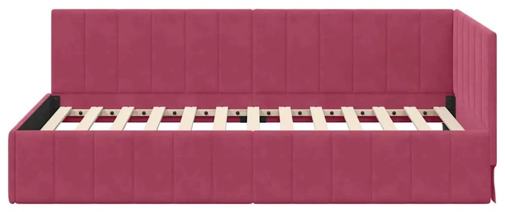 vidaXL Κρεβάτι Γωνίας με κεφαλάρι Κόκκινο 90 εκ x 190 εκ Βελούδο