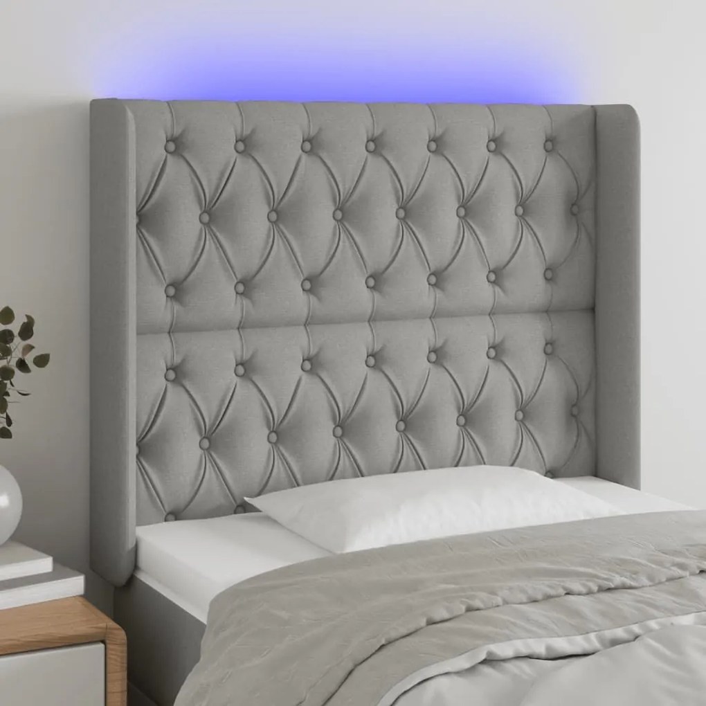 Κεφαλάρι Κρεβατιού LED Ανοιχτό Γκρι 93x16x118/128εκ. Υφασμάτινο 3124366