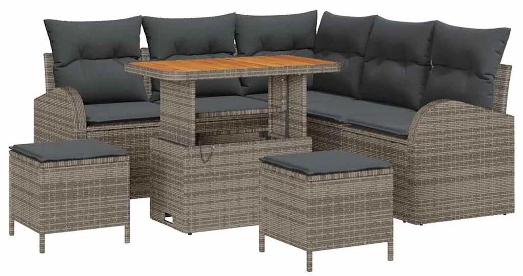 vidaXL Σετ Καναπέ Κήπου με μαξιλάρι 8 pcs Γκρι Πολυ ράταν