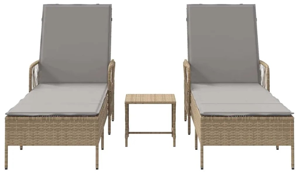 vidaXL Ξαπλώστρα με μαξιλάρι 2-πρόσωπο 2 pcs Μπεζ συνθετικό ρατάν