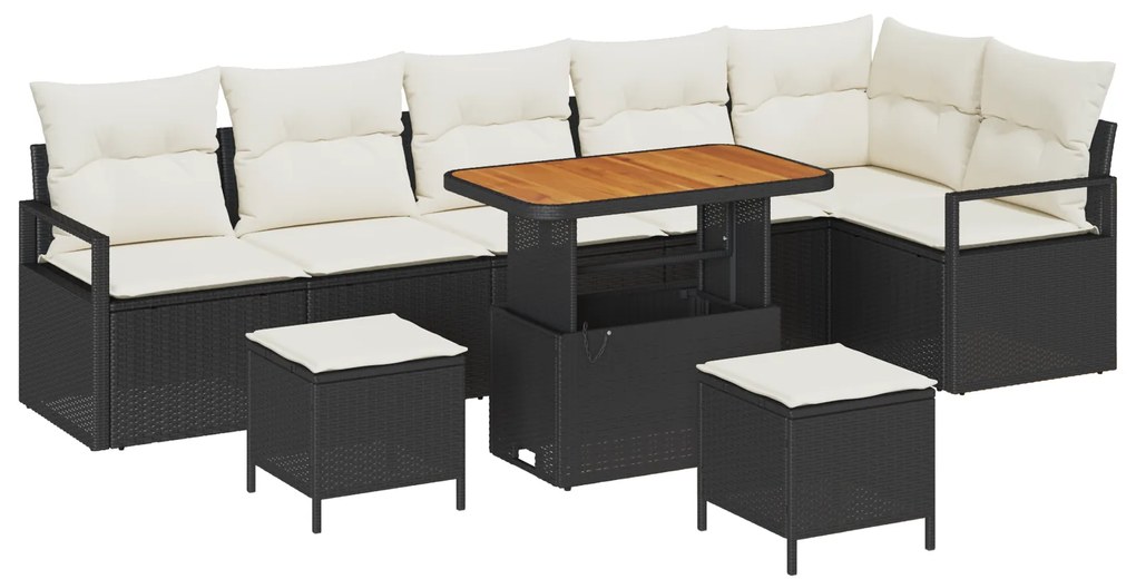 vidaXL 9 Piece Garden Sofa Set with Cushions Black Poly Rattan Acacia