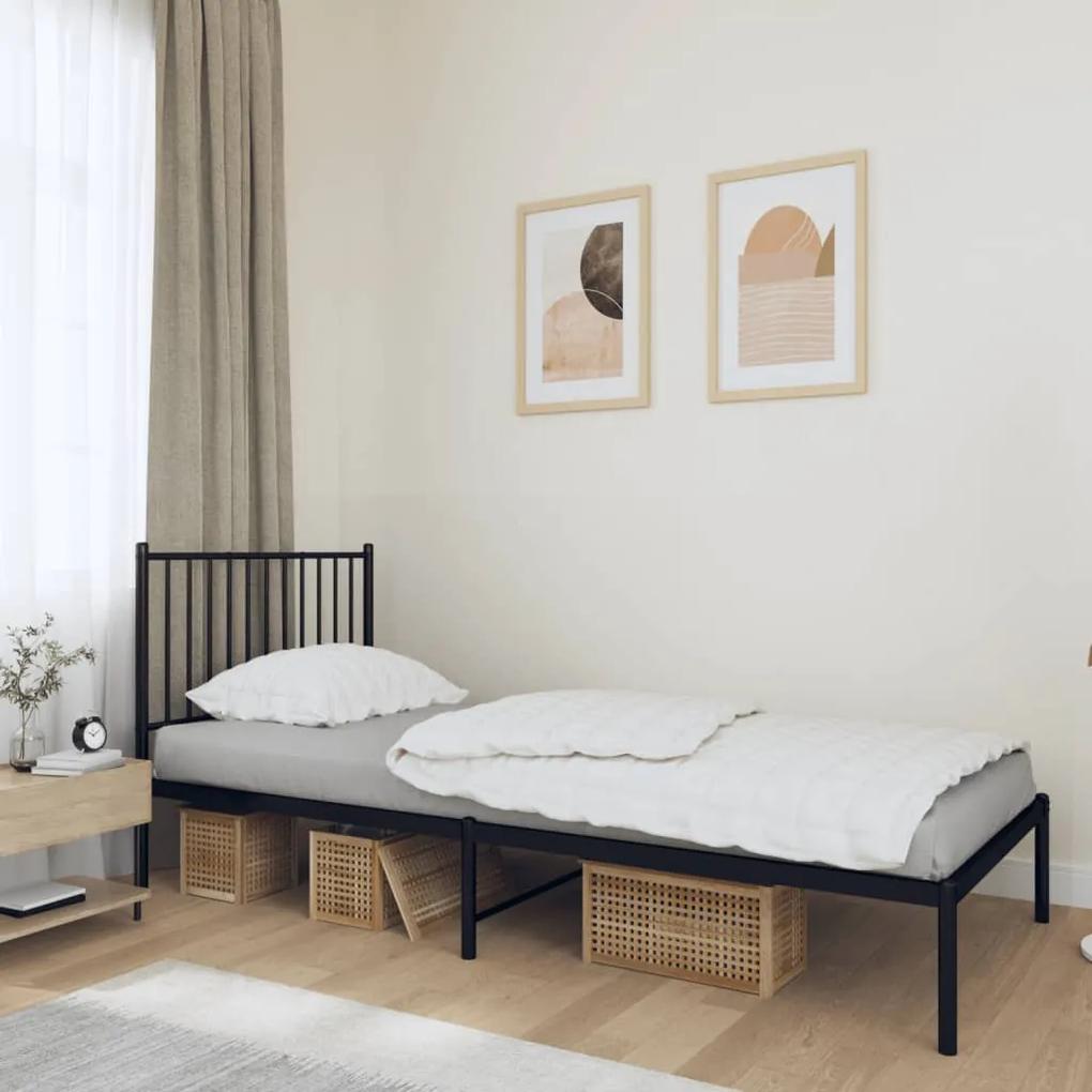 Πλαίσιο Κρεβατιού με Κεφαλάρι Μαύρο 90 x 200 εκ. Μεταλλικό