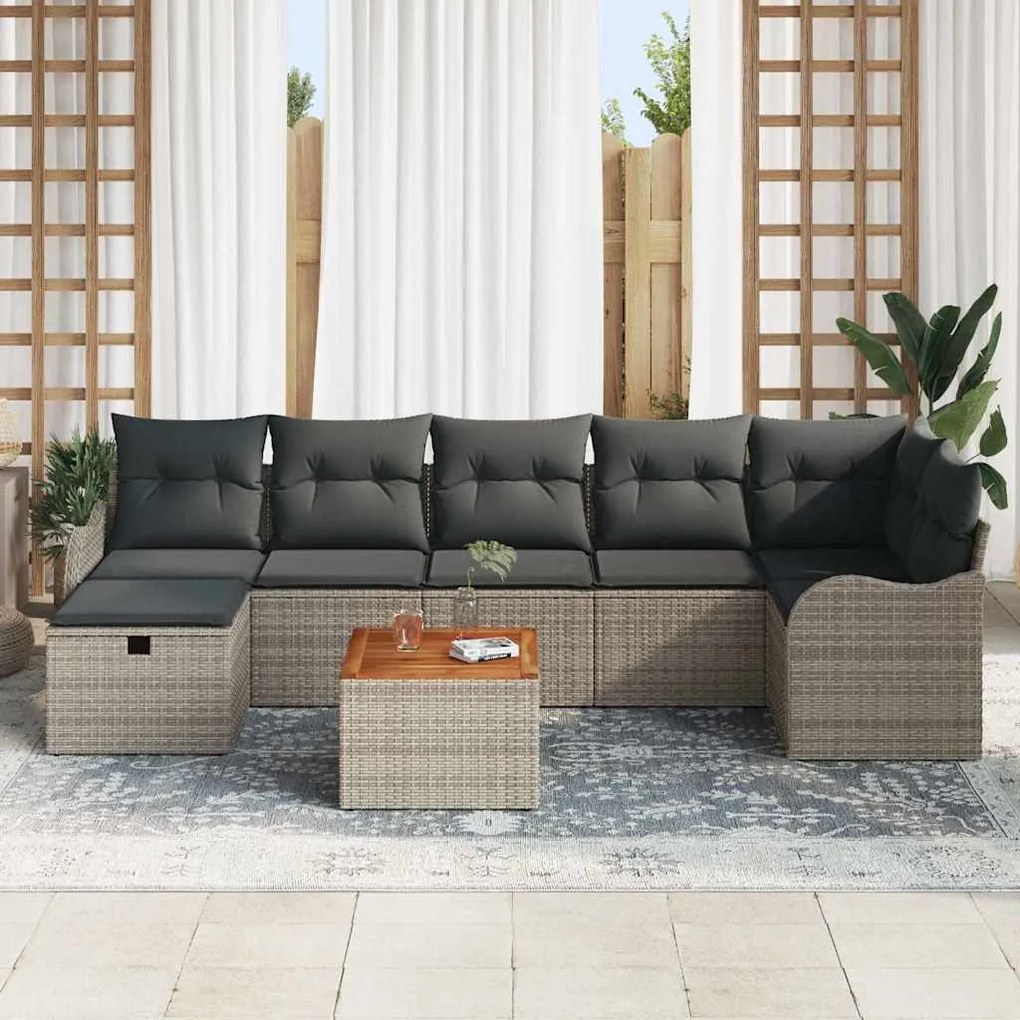vidaXL Σετ Καναπέ Κήπου με μαξιλάρι 8 pcs Γκρι Πολυ ράταν