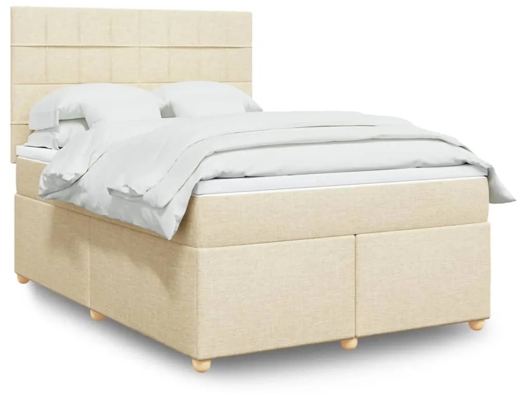 Κρεβάτι Boxspring με Στρώμα Κρεμ 160x200 εκ. Υφασμάτινο - Κρεμ