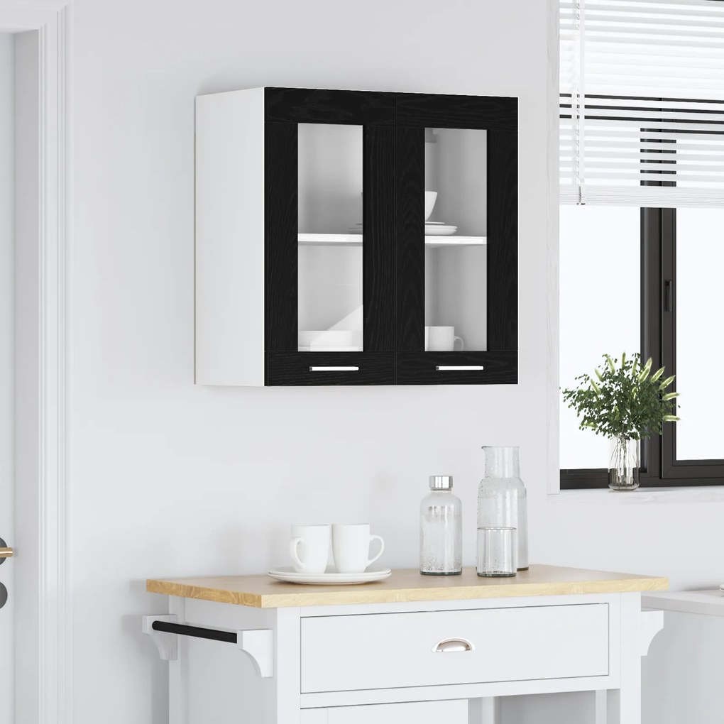 vidaXL Κρεμαστό Γυάλινο Ντουλάπι Μαύρης Δρυς - 60x31x60 εκ, Από Επεξεργασμένο Ξύλο