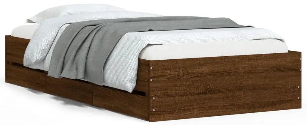 vidaXL Πλαίσιο Κρεβατιού με συρτάρια Καφέ δρυς 90x200 εκ. Επεξ. Ξύλο