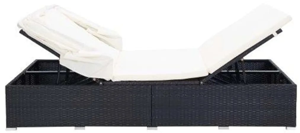 vidaXL Ξαπλώστρα 2 Ατόμων Μαύρη από Συνθετικό Ρατάν με Μαξιλάρι
