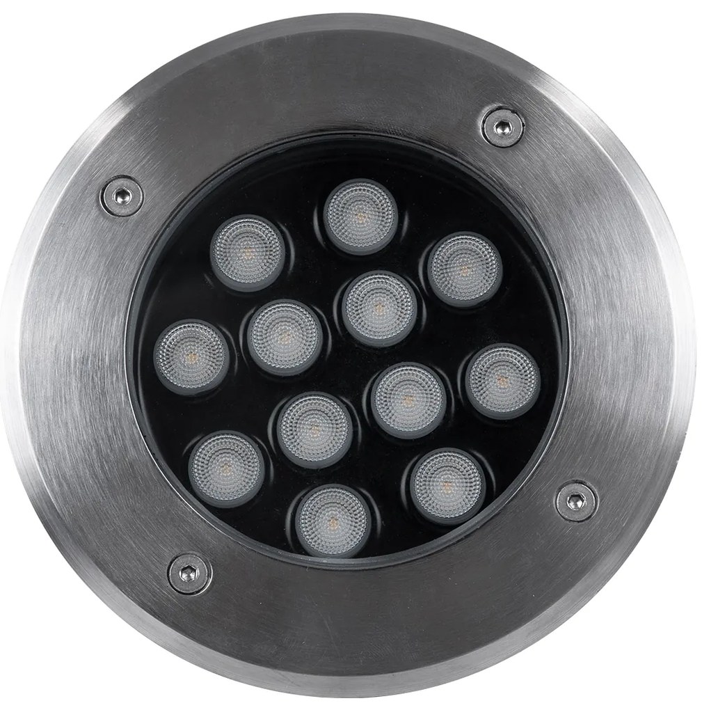GloboStar UNDERGROUND-TINA 90668 Χωνευτό Φωτιστικό Σποτ Δαπέδου LED 12W 1380lm 30° DC 24V Αδιάβροχο IP65 Φ16 x Υ9cm Φυσικό Λευκό 4500K - Ανοξείδωτο Ατσάλι - 3 Years Warranty - 90668