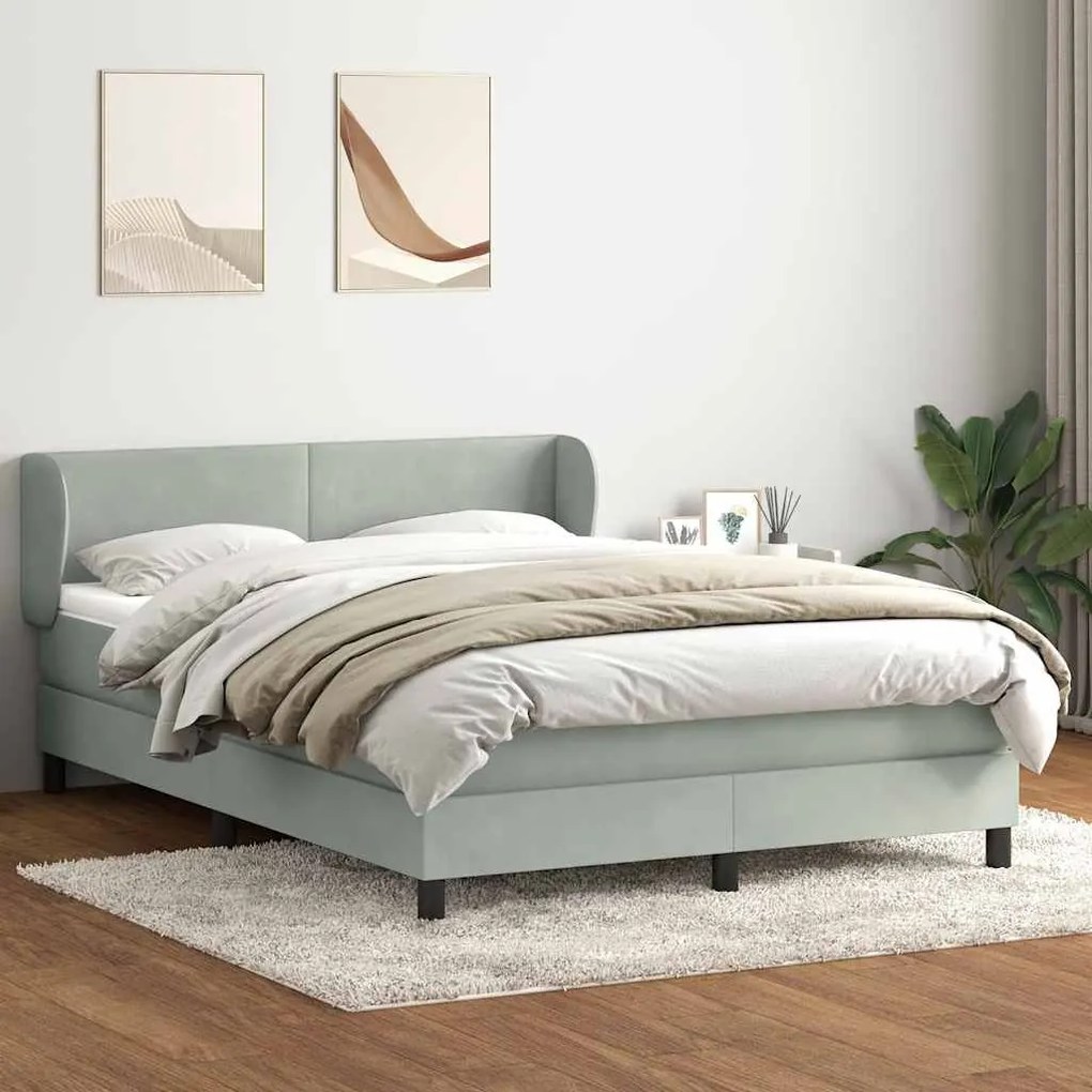 Κρεβάτι Boxspring με Στρώμα Ανοιχτό Γκρι 160x220 εκ. Βελούδινο - Γκρι