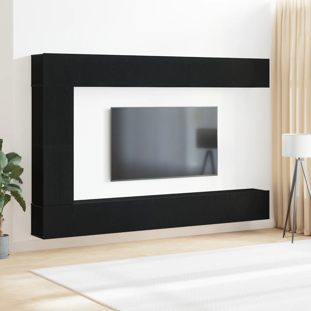 vidaXL Set Τηλεόρασης 7 Τεμαχίων Τοίχου Μαύρου Δρυός από Επεξεργασμένο Ξύλο