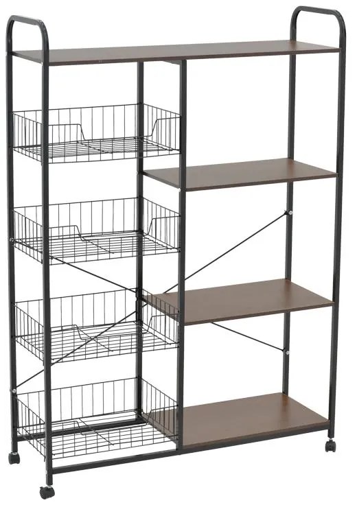 Τρόλεϊ-ραφιέρα 4όροφη Noli MDF καρυδί-μαύρο 90x30x130εκ 90x30x130 εκ.