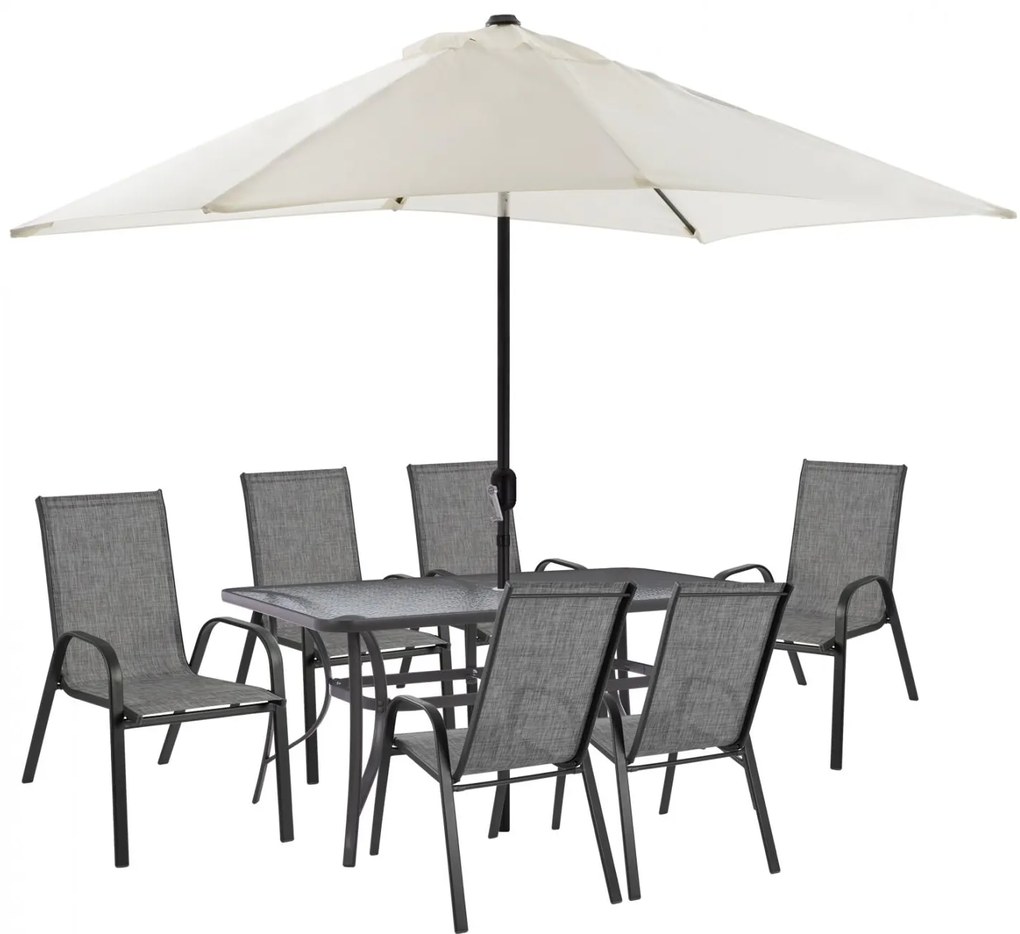 Σετ Κήπου Τραπεζαρία HM11474 8 τεμ Γκρί με Ομπρέλα Μπέζ & Τραπέζι 150x90x75 εκ. με 6 Καρέκλες Leon