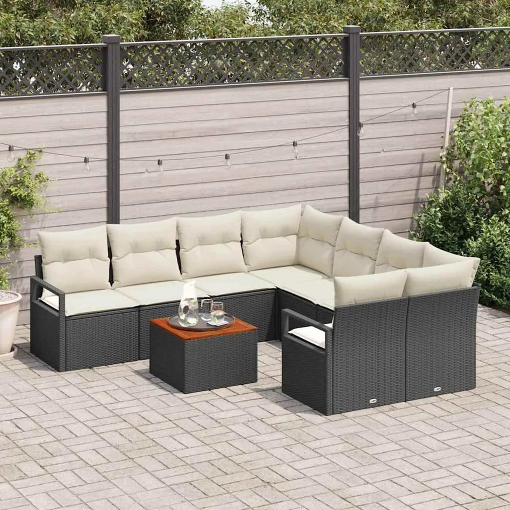 vidaXL Σετ Καναπέ Κήπου με μαξιλάρι 9 pcs Μαύρο Πολυ ράταν