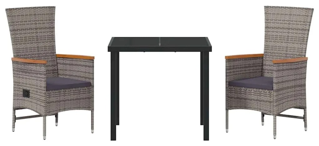 vidaXL Σέτ φαγητού για κήπο 3 pcs Γκρι Χάλυβας με επίστρωση πούδρας