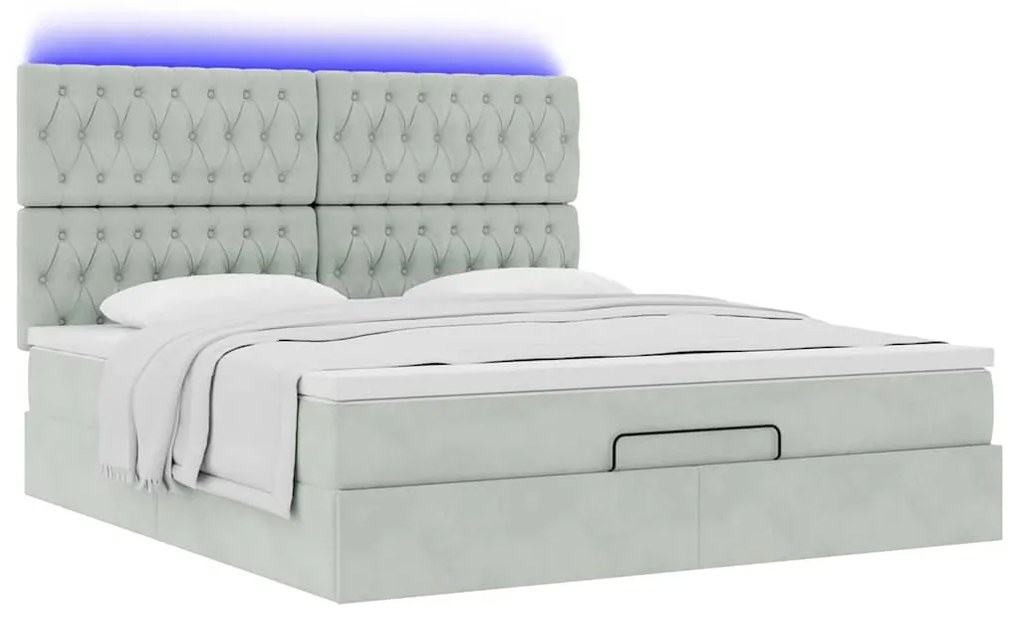 Οθωμανικό κρεβάτι με στρώματα &amp; LEDs Ανοιχτό γκρι Βελούδο 3314402