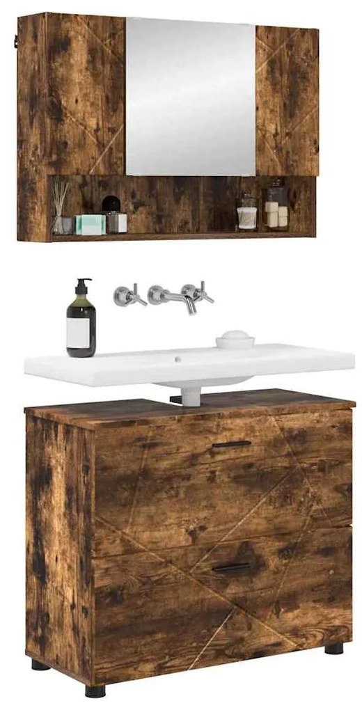 vidaXL Σετ Επίπλων Μπάνιου 2 pcs Καπνιστή δρυς 76,5 x 35 x 64 εκ