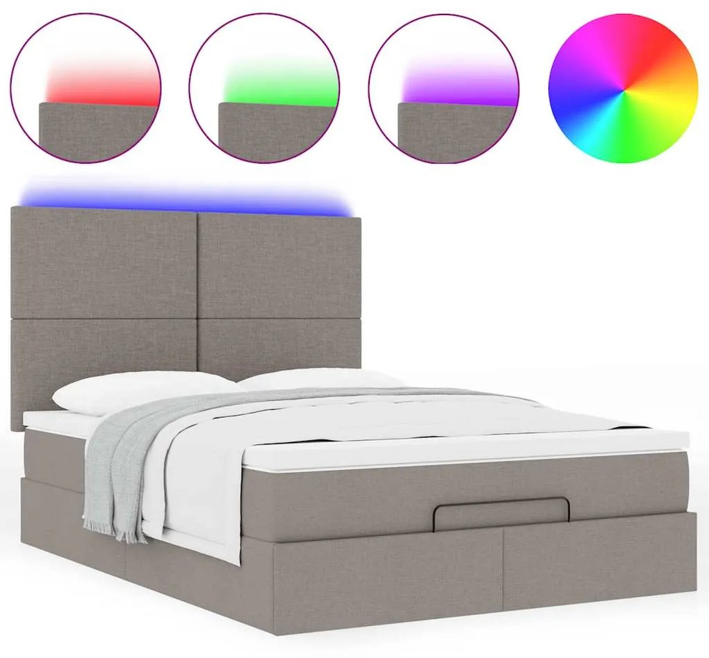 vidaXL Οθωμανικό κρεβάτι με στρώμα & LEDs Taupe 140x200 cm Ύφασμα