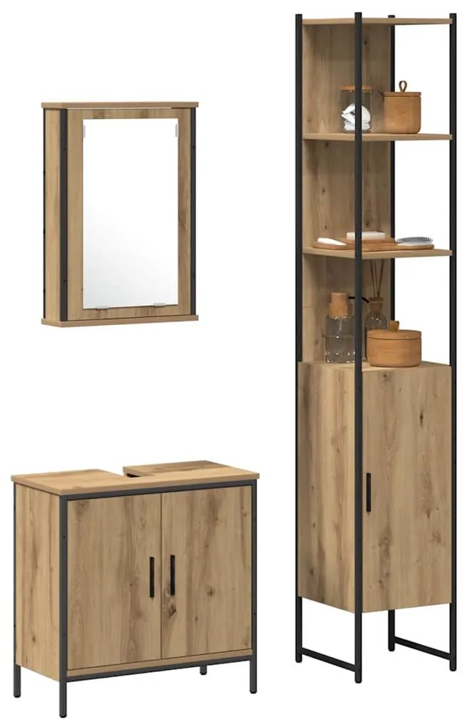vidaXL Σετ Επίπλων Μπάνιου με ράφι 3 pcs Καφέ 33 x 33 x 185.5 εκ