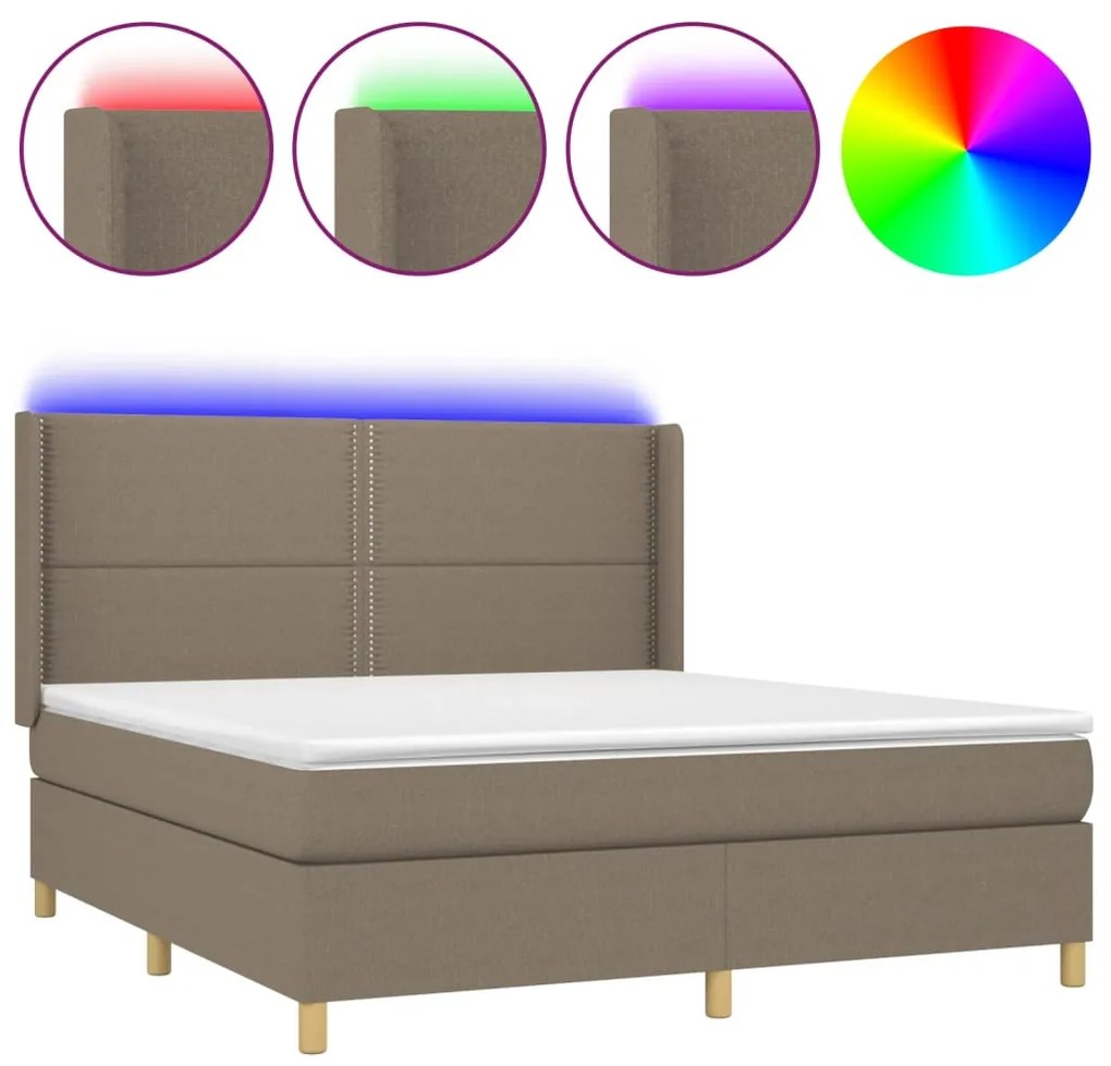 Κρεβάτι Boxspring με Στρώμα &amp; LED Taupe 160x200 εκ. Υφασμάτινο - Μπεζ-Γκρι