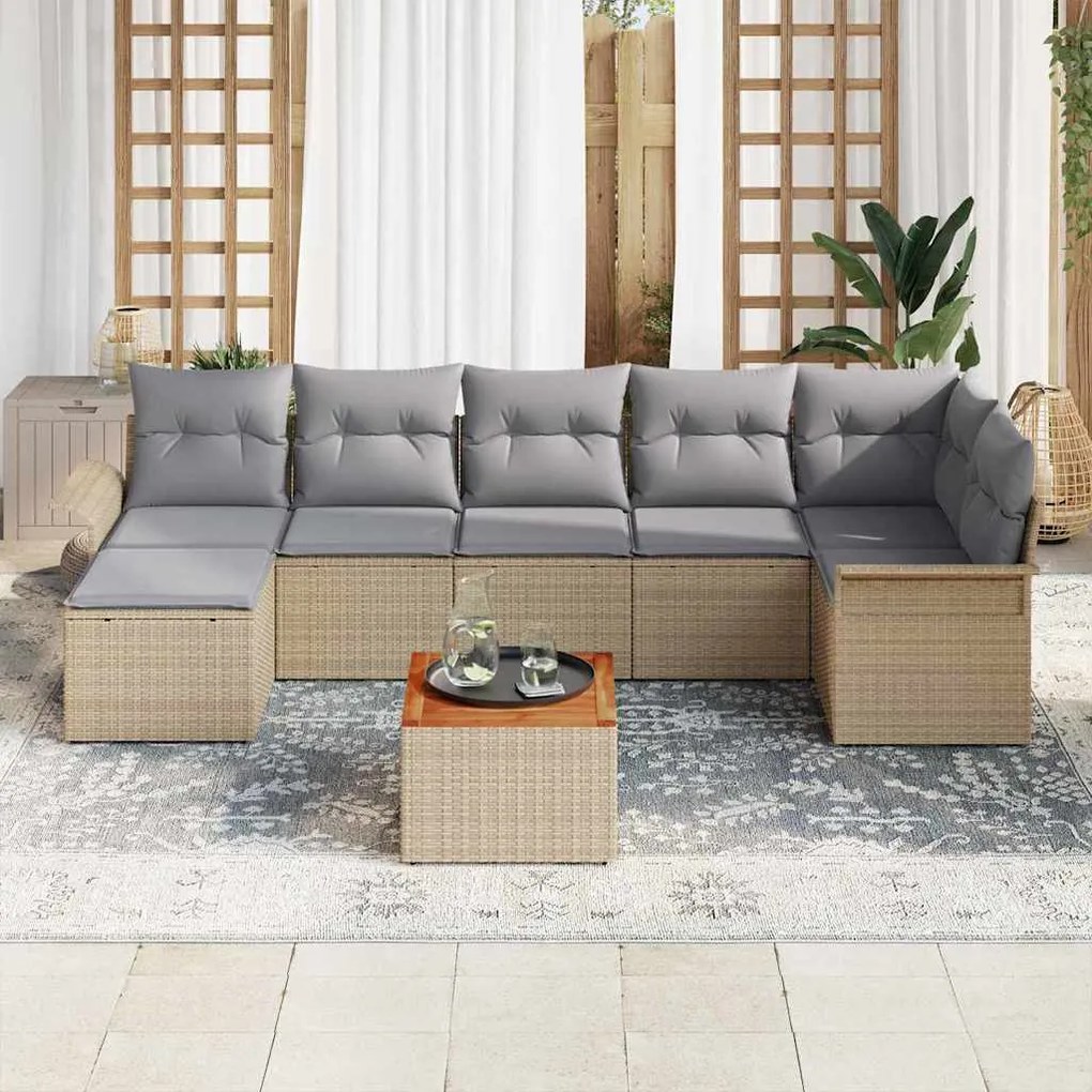 vidaXL Σετ Καναπέ Κήπου με μαξιλάρι 8 pcs Μπεζ, Ανοιχτό Γκρι