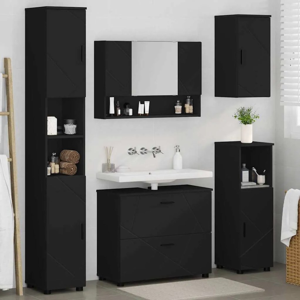 vidaXL Σετ Επίπλων Μπάνιου με συρτάρι 5 pcs Μαύρο 30 x 35 x 192 εκ.