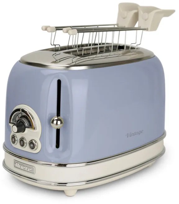 Τοστιέρα ψωμιού Ariete VINTAGE 0155/05, 810W, 2 φέτες, 3 λειτουργίες, 6 στάδια, Αφαιρούμενος δίσκος ψίχας, Μπλε
