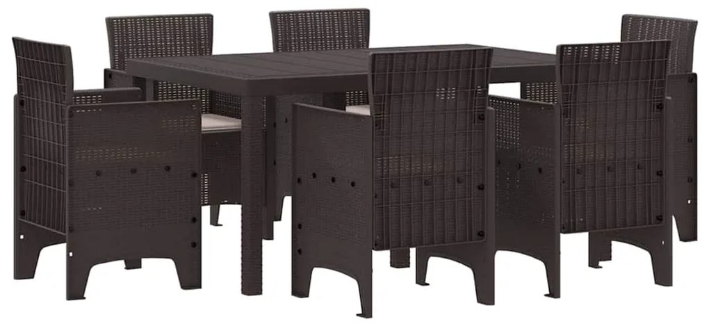 vidaXL Σέτ φαγητού για κήπο 7 pcs Καφέ Rattan Polt