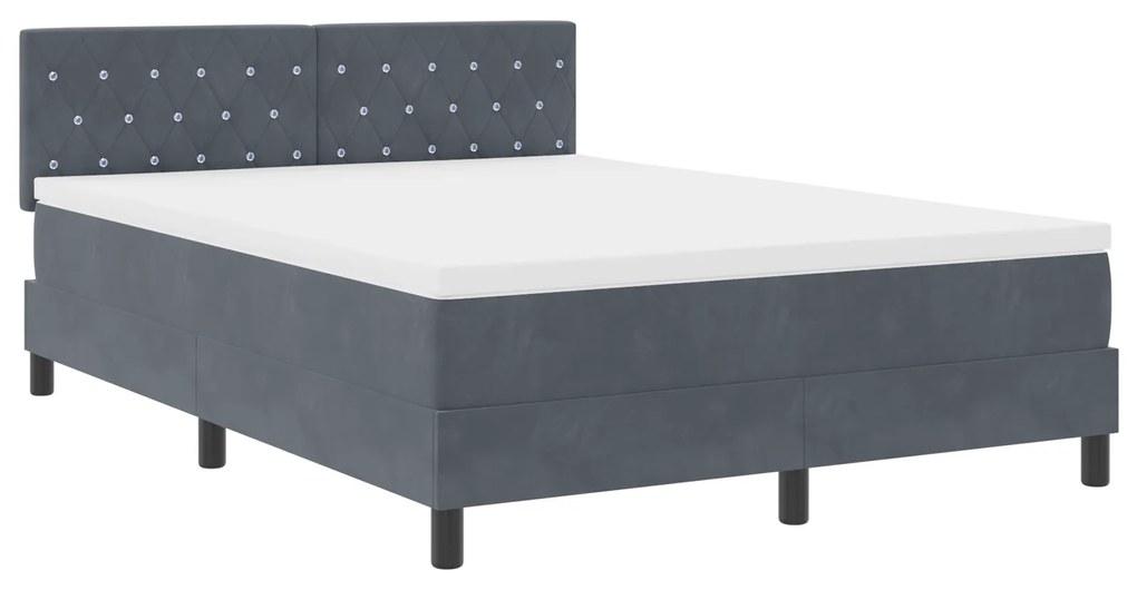 vidaXL Κρεβάτι Box Spring με Στρώμα & LED Σκούρο Γκρι 160x200 εκ. Βελούδο