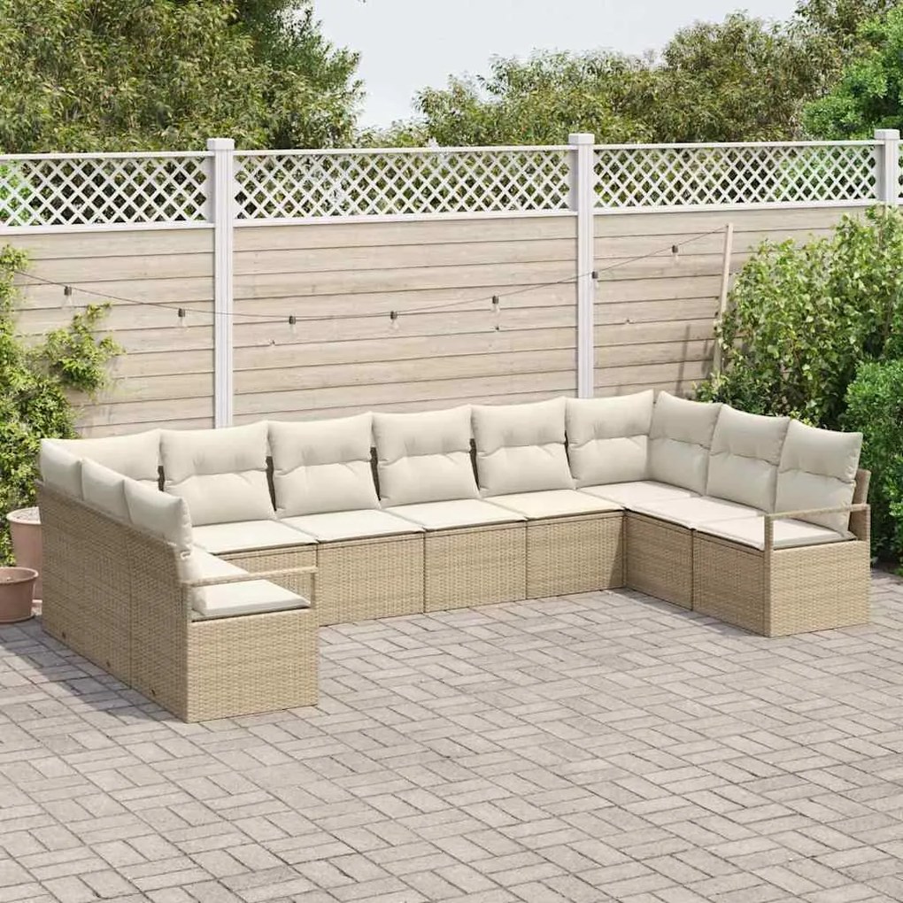 vidaXL Σετ Καναπέ Κήπου 10 pcs Μπεζ, Κρέμα Πολυ rattan, βαμμένο ατσάλι