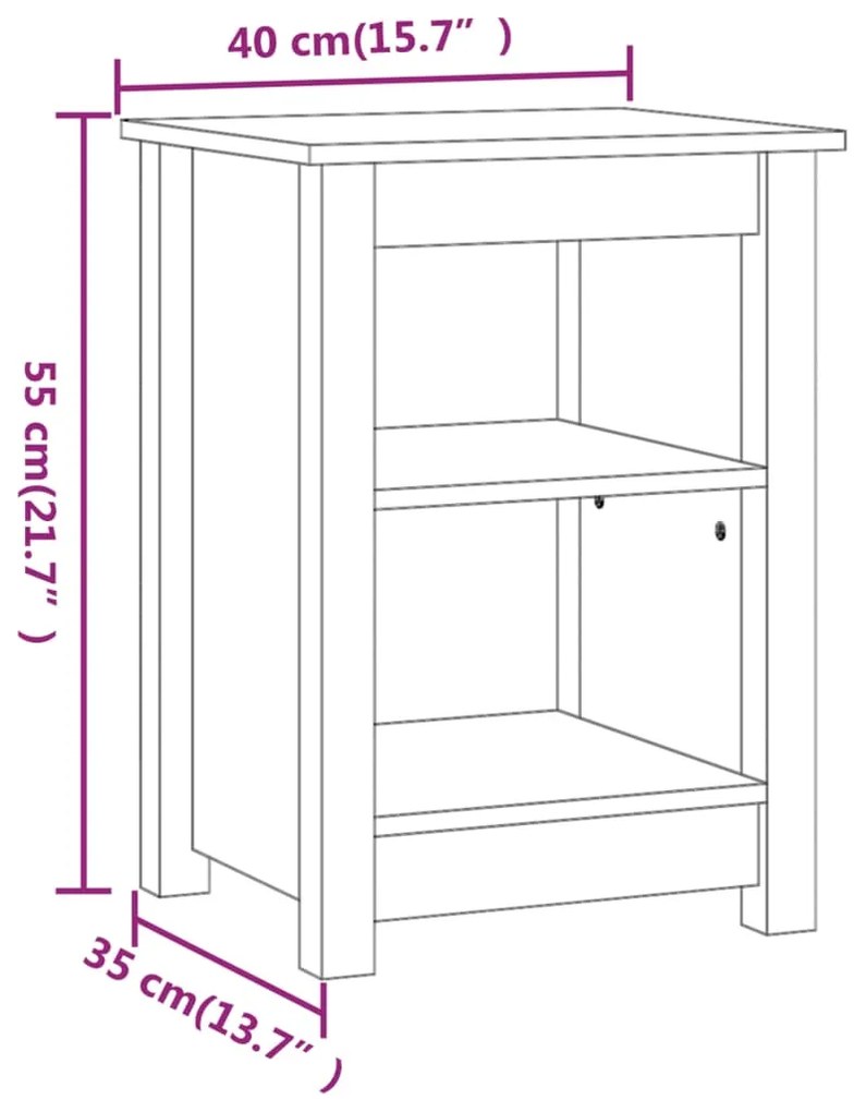 vidaXL Κομοδίνο Καφέ Μελί 40x35x55εκ. από Μασίφ Ξύλο Πεύκου