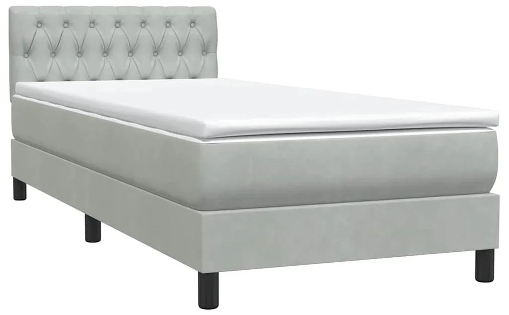 Box Spring κρεβάτι με στρώμα ανοιχτό γκρι 90x220 εκ. Βελούδινο - Γκρι