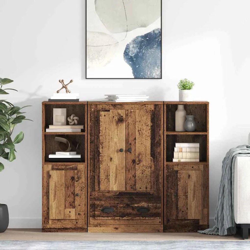Highboard με συρτάρι 3 pcs Παλιό Ξύλο Επεξεργασμένο ξύλο