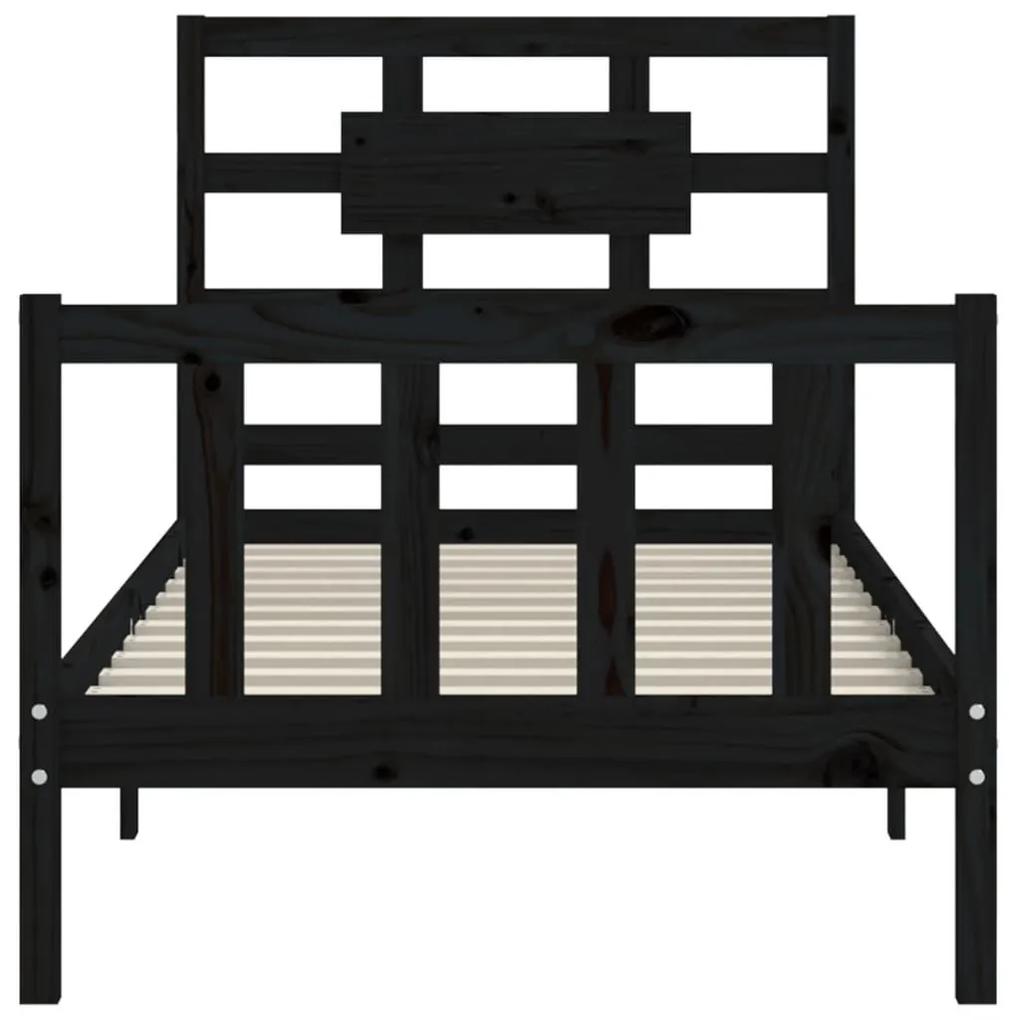 Πλαίσιο Κρεβατιού με Κεφαλάρι Μαύρο Μασίφ Ξύλο Small Single - Μαύρο