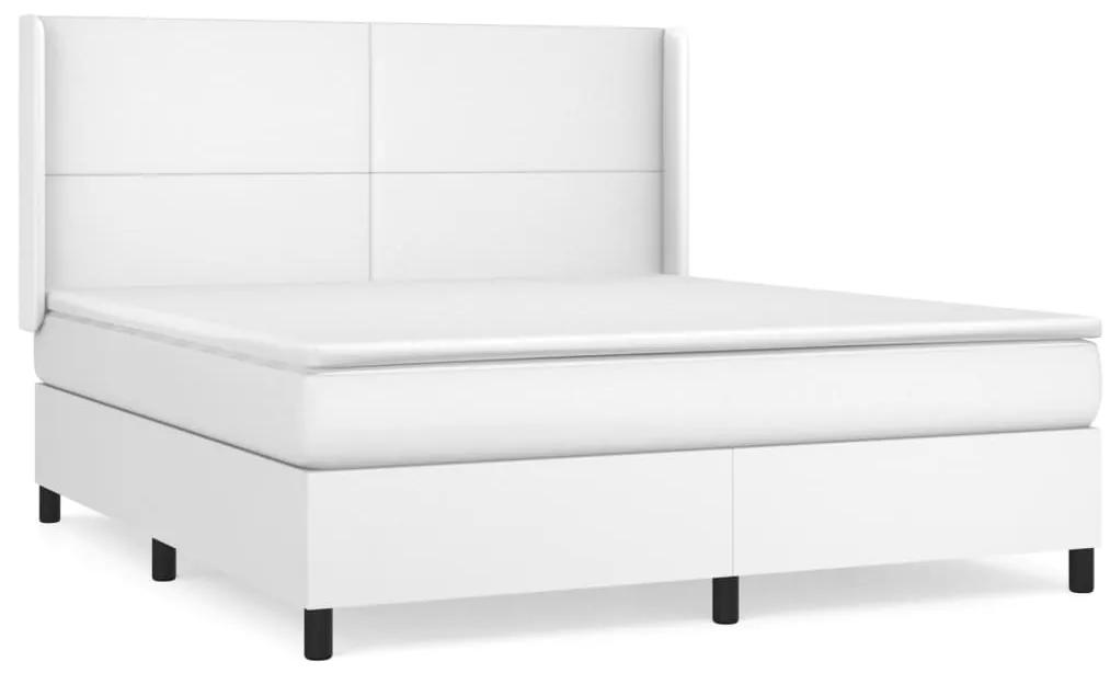vidaXL Κρεβάτι Boxspring με Στρώμα Λευκό 160x200εκ.από Συνθετικό Δέρμα