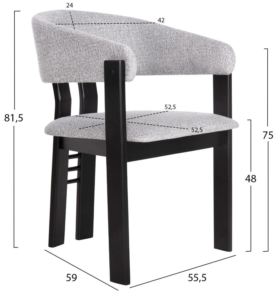 ΚΑΡΕΚΛΑ ZARRA  RUBBERWOOD ΣΕ ΜΑΥΡΟ-ΑΝΟΙΧΤΟ ΓΚΡΙ ΥΦΑΣΜΑ 55,5x59x81,5Υεκ 2αδα