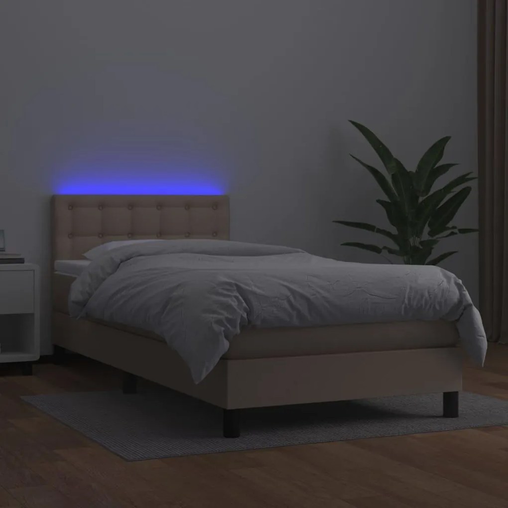 Κρεβάτι Boxspring Στρώμα&amp;LED Καπουτσίνο 80x200 εκ. Συνθ. Δέρμα - Καφέ