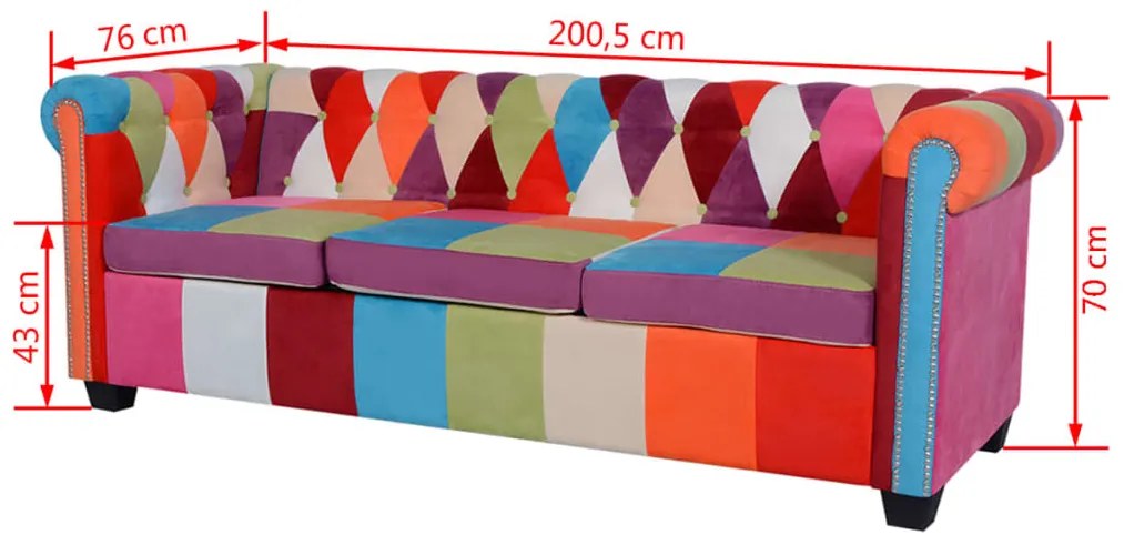 vidaXL Καναπές Τριθέσιος Chesterfield Υφασμάτινος