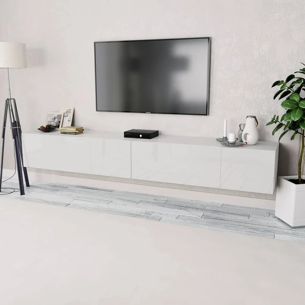 vidaXL Έπιπλα Τηλεόρασης 2 τεμ. Γυαλιστ. Λευκό 120x40x34εκ Επεξ. Ξύλο