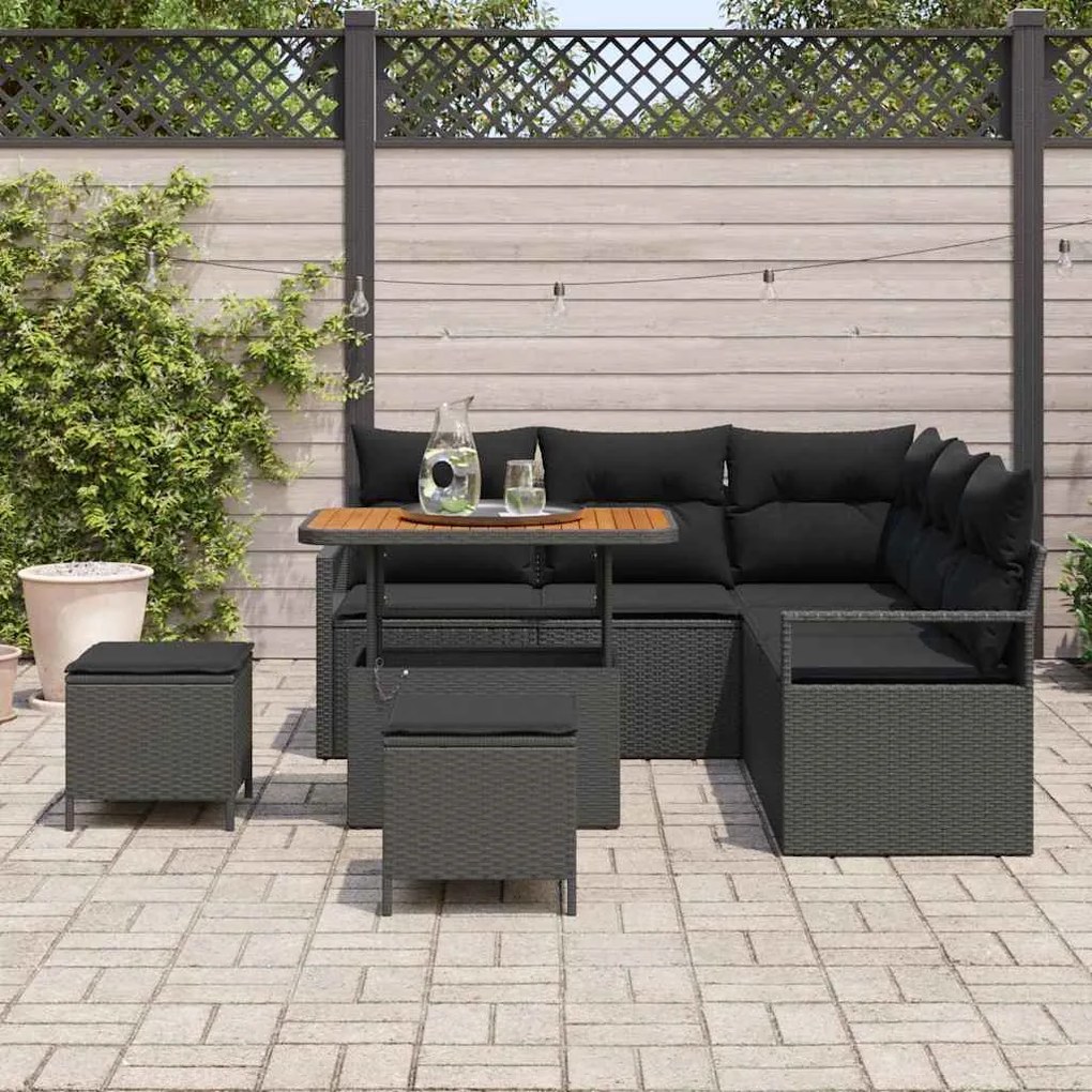 vidaXL Σετ Καναπέ Κήπου με μαξιλάρι 8 pcs Μαύρο Πολυ ράταν