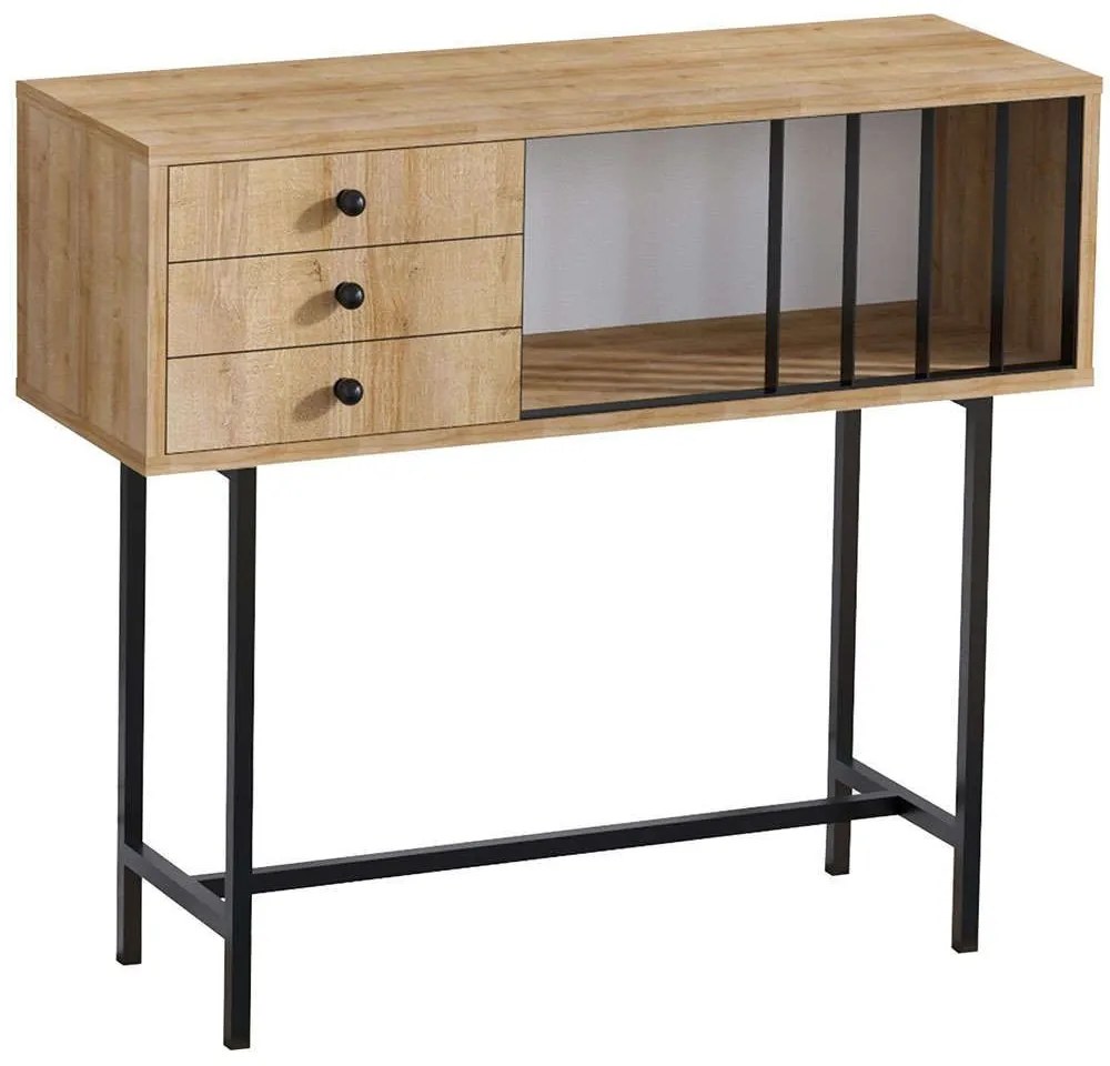 Κονσόλα Paco 793ELG1801 100x35x85cm Oak-Black Particle Board, Metal