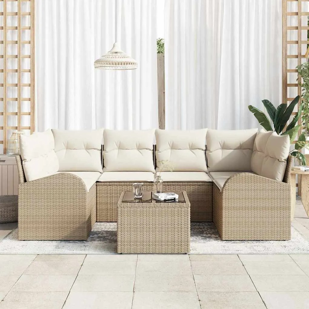 vidaXL Σετ Καναπέ Κήπου με μαξιλάρι 7 pcs Μπεζ, Κρέμα 55 x 55 x 37 εκ
