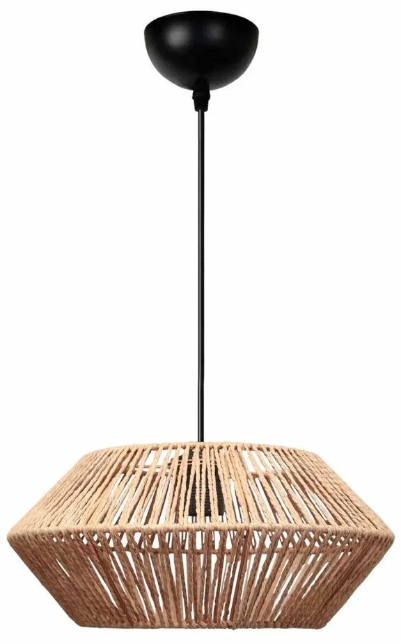 GloboStar® CASTRO 204-0164 Boho Κρεμαστό Φωτιστικό Kαπέλο Μονόφωτο 1 x E27 IP20 Μπεζ Σχοινί - Μ31 x Π31 x Υ26cm