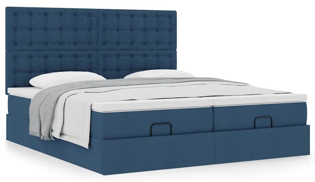 vidaXL Οθωμανικό κρεβάτι με στρώματα μπλε 200x200cm ύφασμα