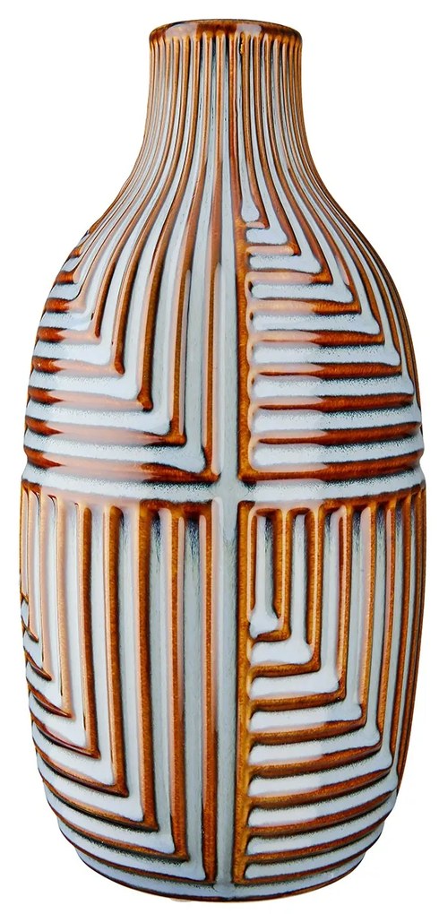 Βάζο 'Batista' Ριγέ Κεραμικό Μπλε/Καφέ 28x14cm