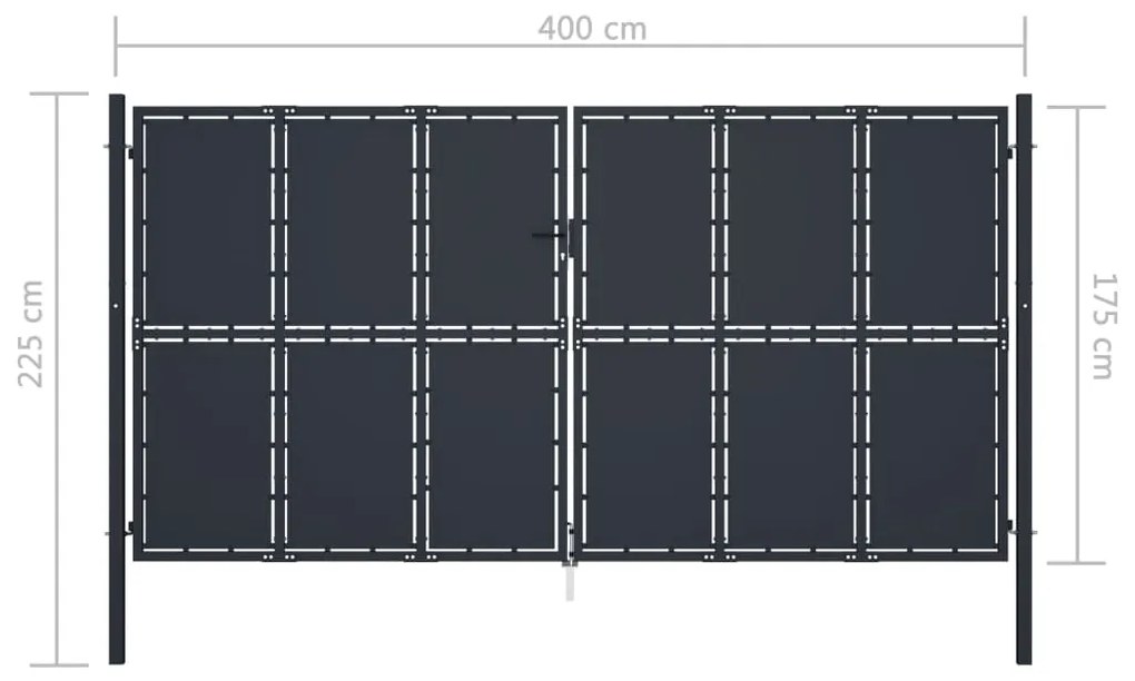 vidaXL Πόρτα Κήπου Ανθρακί 400x175 εκ. από Ατσάλι