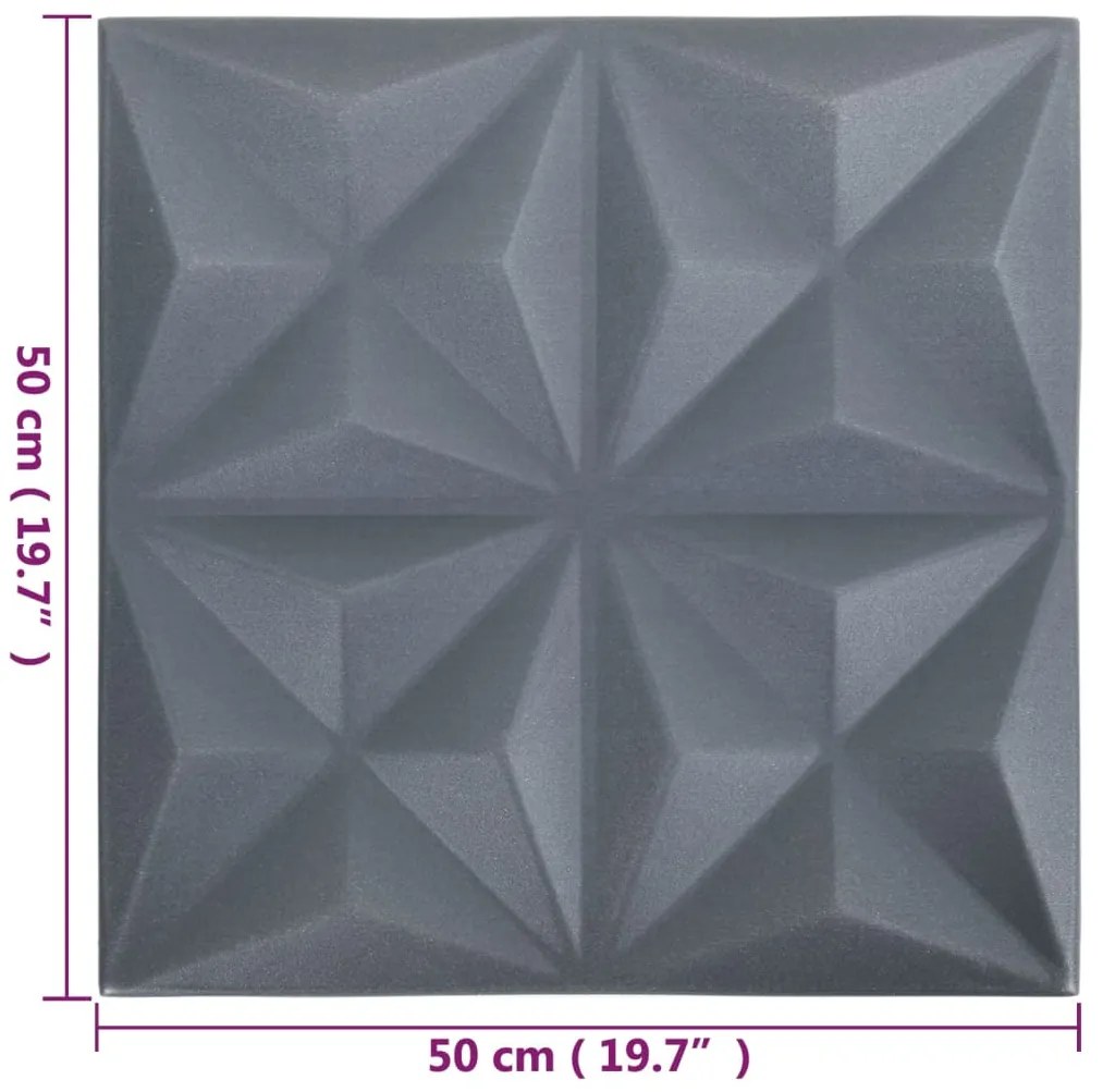 vidaXL Πάνελ Τοίχου 3D 24 τεμ. Γκρι Origami 50 x 50 εκ. 6 μ²