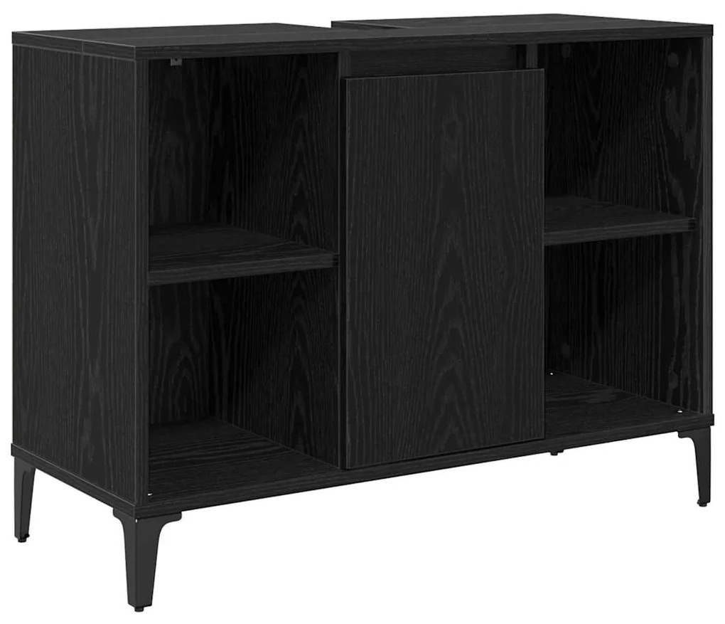 vidaXL Ντουλάπι νιπτήρα με ράφι με πόρτα Μαύρη Οξυά 80 x 33 x 60 εκ